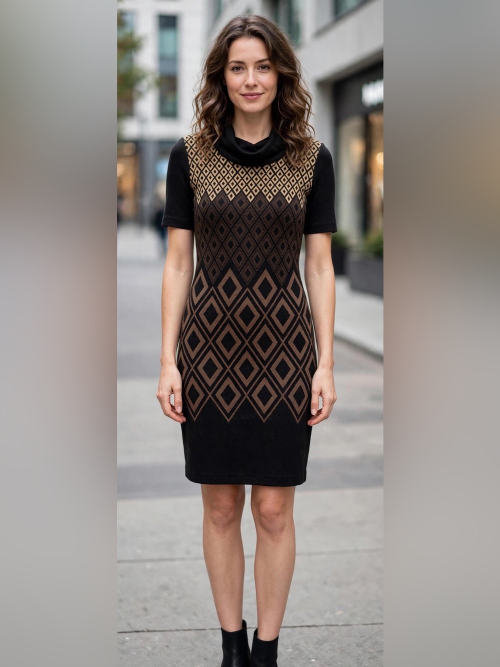 NWT Compagnia Italiana Geometric Diamond Knit Cowl Neck Dress Made in Italy